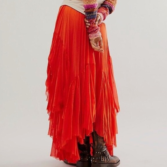Free People FP One Clover Skirt Asymmetrical Tiered Orange Large L NWOT - Picture 4 of 8
